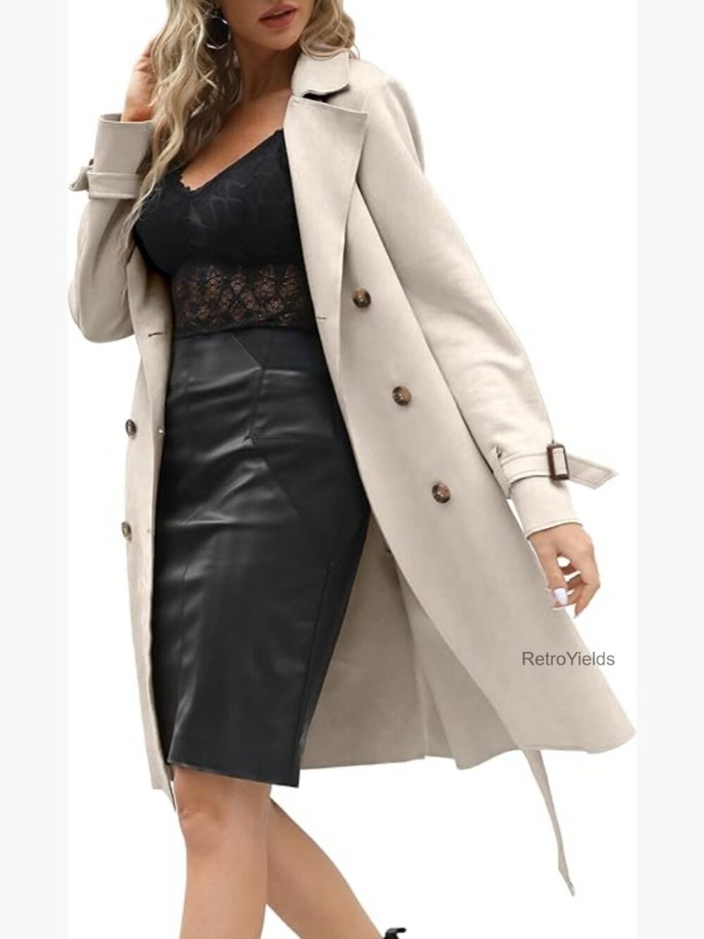 Faux Suede Leather Long Trench Coat Lightweight Windbreaker Spring Fall